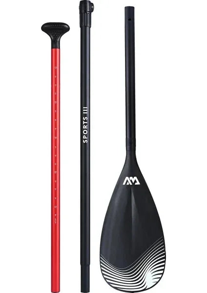 Aqua Marina Sports III ayarlı üç parçalı siyah ve kırmızı stand up paddle sörf küreği