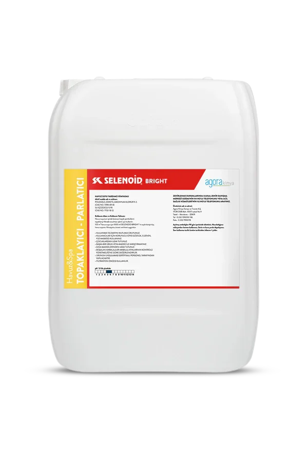 Selenoid Bright marka havuz ve spa için 10 litre suyu parlatici ve topaklayici kimyasal ürün bidonu