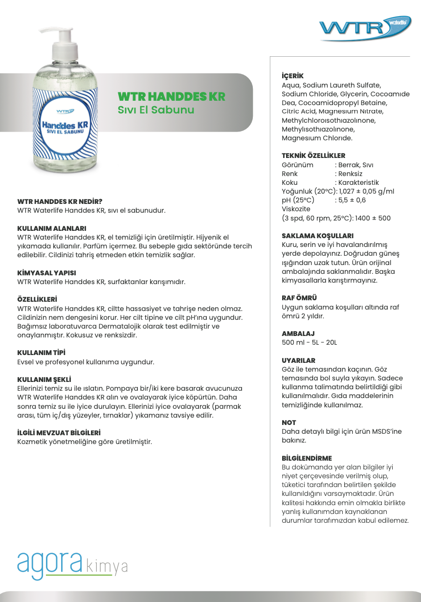WTR Handdes KR Sıvı El Sabunu 5L