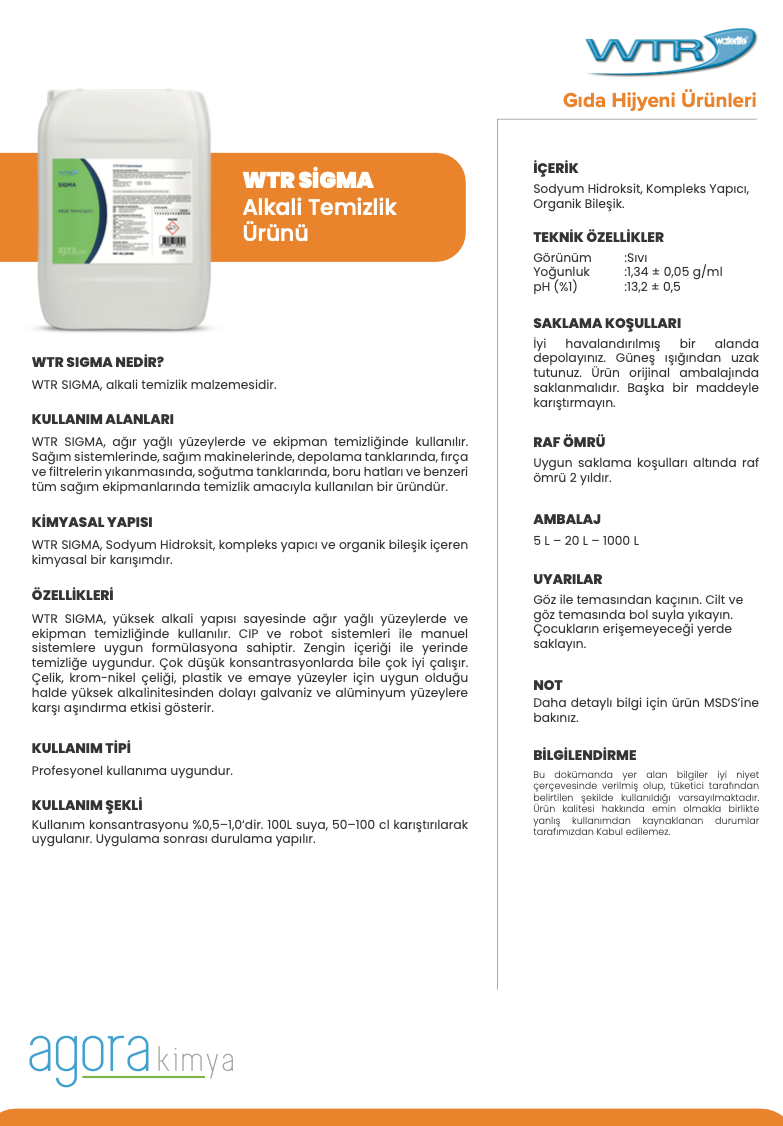 WTR Sigma Alkali Cip Temizleme 20 L