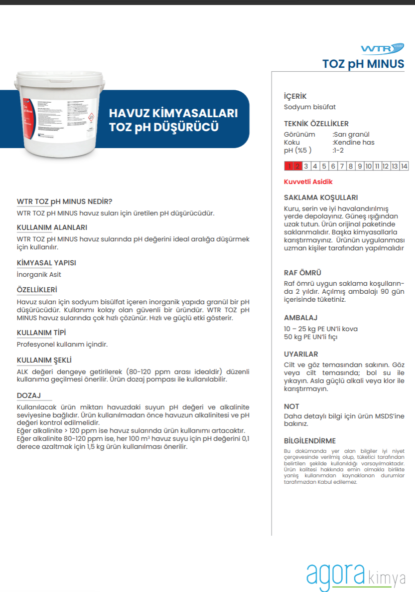 WTR TOZ pH MINUS 25 KG-pH Düsürücü