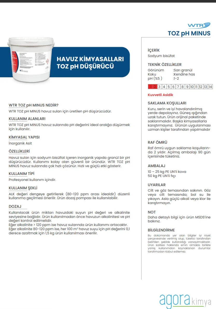 WTR TOZ pH Minus pool chemical with sodium bisulfate, yellow granular acid for lowering pH