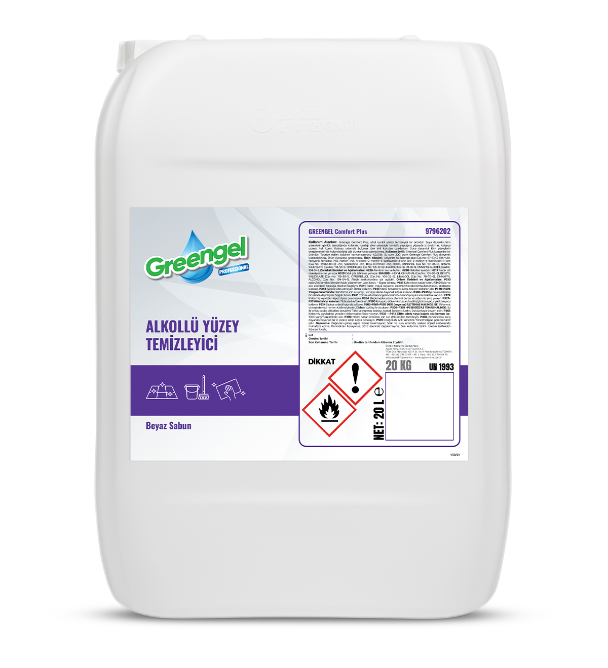 Grengel Comfort Plus -Alkol İçerikli Genel Temizlik Ürünü 20L