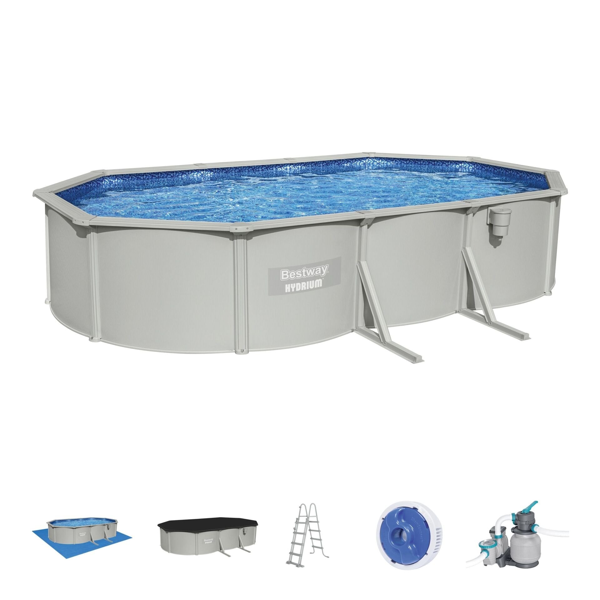 Bestway® 56369 Hydrium™ Çelik Duvarlı Prefabrik Yer Üstü Havuz Seti 6,10 m x 3,66 m x 1,22 m