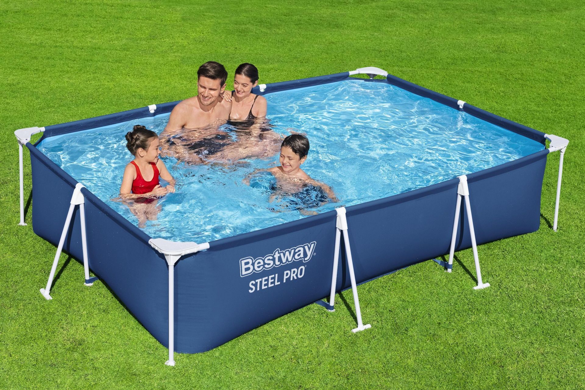 Bestway® 56411 Steel Pro® Dikdörtgen Yerüstü Prefabrik Havuz Seti 3,00 m x 2,01 m x 66