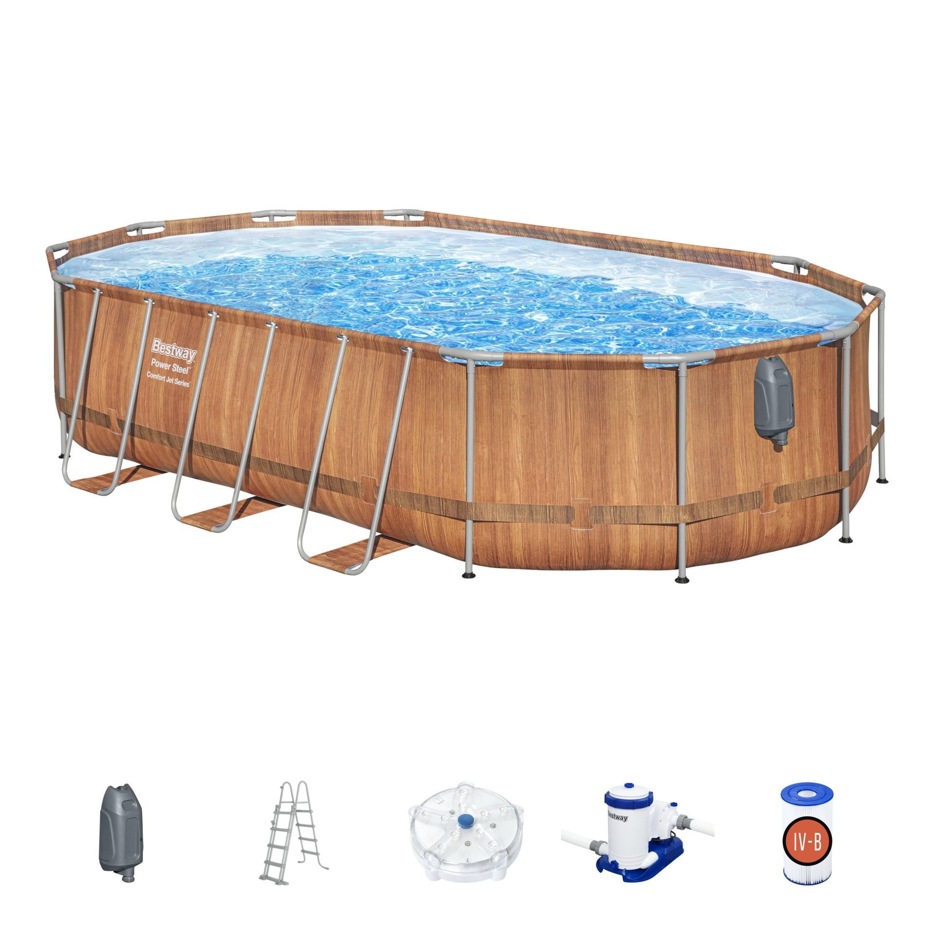 Bestway® 56719 Power Steel™ Comfort Jet™ Serisi Prefabrik Yer Üstü Havuz Seti 6,10 m x 3,66 m x 1,22 m
