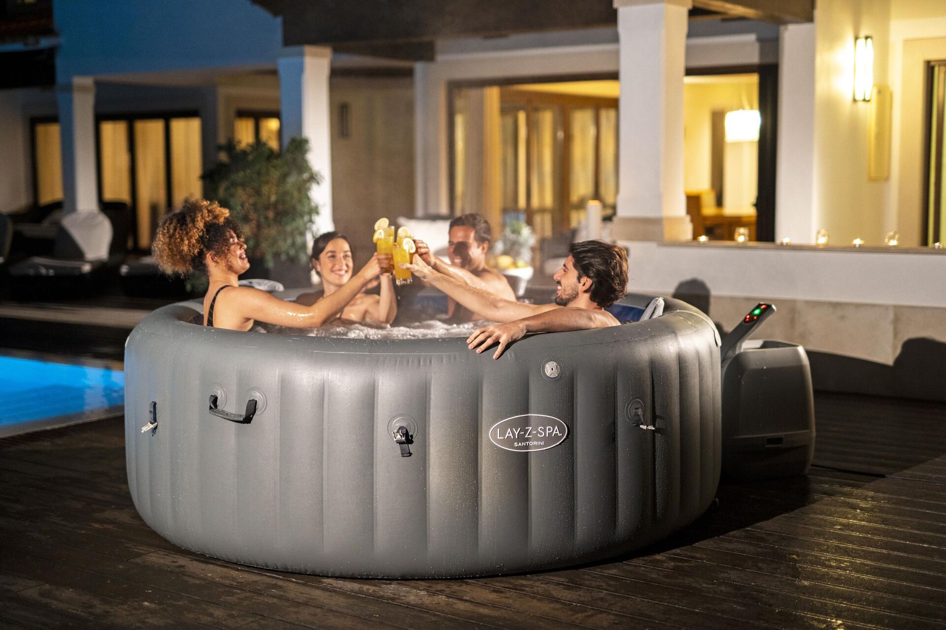 Lay-Z-Spa® 6001T Santorini Smart HydroJet Pro™ Enerji Tasarruflu Şişme Spa Havuzu, Mobil Uygulama Kontrollü, 5-7 kişilik